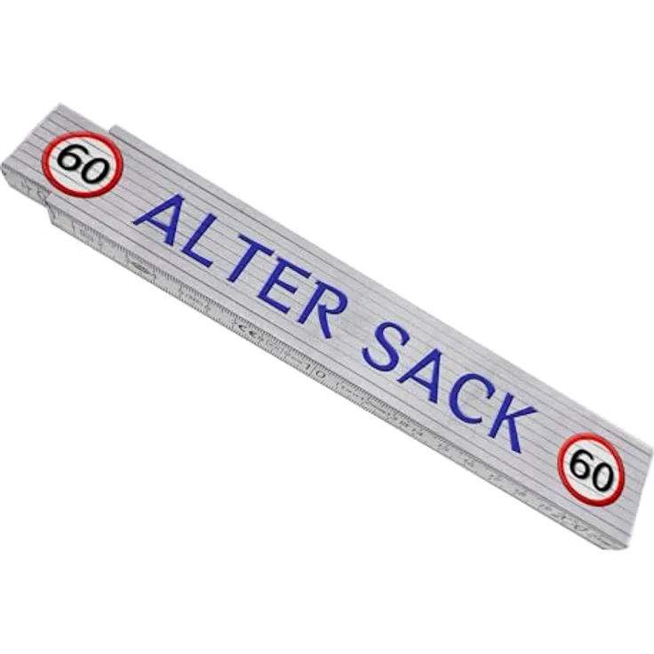 speecheese 60 Alter Sack Meterstab aus Holz, lustiger Zollstock mit Verkehrsschild, qualitativ hochwertig, 10 Gelenke, ca. 24x3,5 cm – Bild 1