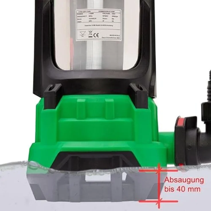 CHM GmbH Tauchpumpe Schmutzwasserpumpe 15000 l/h 1100 Watt für Partikel bis 25mm mit 360° Winkeladapter, Schwarz – Bild 2