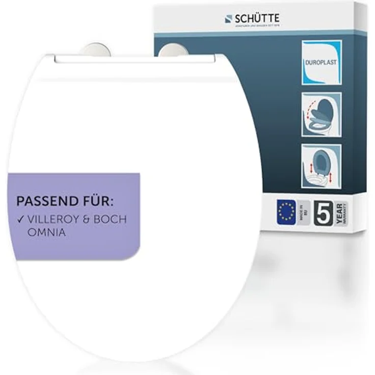Schütte WC-Sitz Pro 9 Duroplast, Absenkautomatik, Schnellverschluss, weiß, bruchsicher und kratzfest, optimale Passform für Villeroy & Boch Omnia – Bild 1