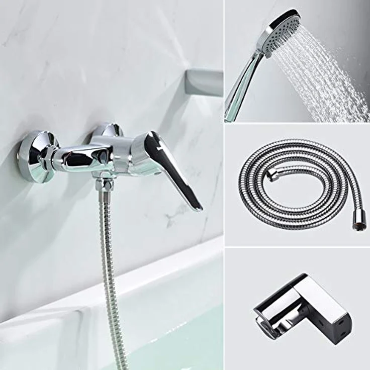 IBERGRIF M12050 M12050-Roma, Einhand Duscharmatur Set, Brausebatterie mit Duschkopf, Duschkopfhalter, und Brauseschlauch, Chrom, Silber – Bild 6