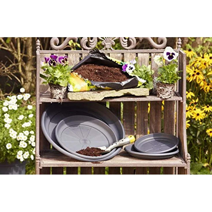 greemotion Blumentopfuntersetzer Anthrazit - Untersetzer Blumen mit 14 cm Durchmesser Höhe 2,1 cm - Pflanzkübel Untersetzer aus Kunststoff - Pflanzenuntersetzer rund - Pflanzen-Untertopf – Bild 3