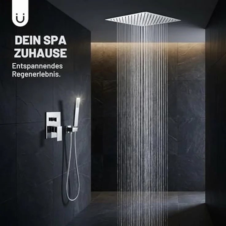 VALAZ Duschsystem Tajo, Verchromte Unterputz Duscharmatur mit 30cm Kopfbrause, 2-Wege-Einhebeldusche, schnelles Montagesystem, Edelstahl, minimalistisches Design – Bild 2