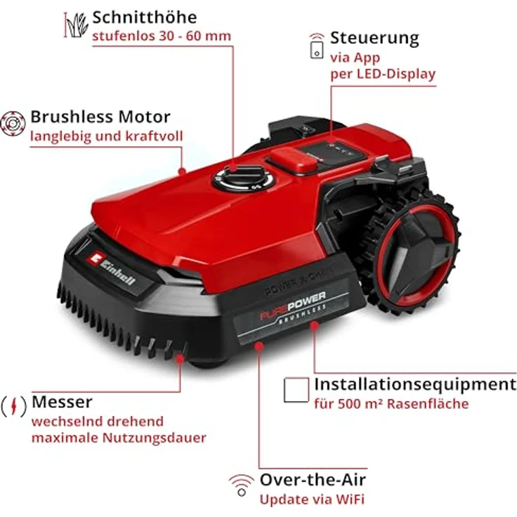 Einhell Freelexo 500, 18V Mähroboter für Rasenflächen bis 500 m², Schnittbreite 18 cm, induktionsgestützte Navigation, inklusive Begrenzungskabel und Bluetooth/WLAN Steuerung – Bild 3