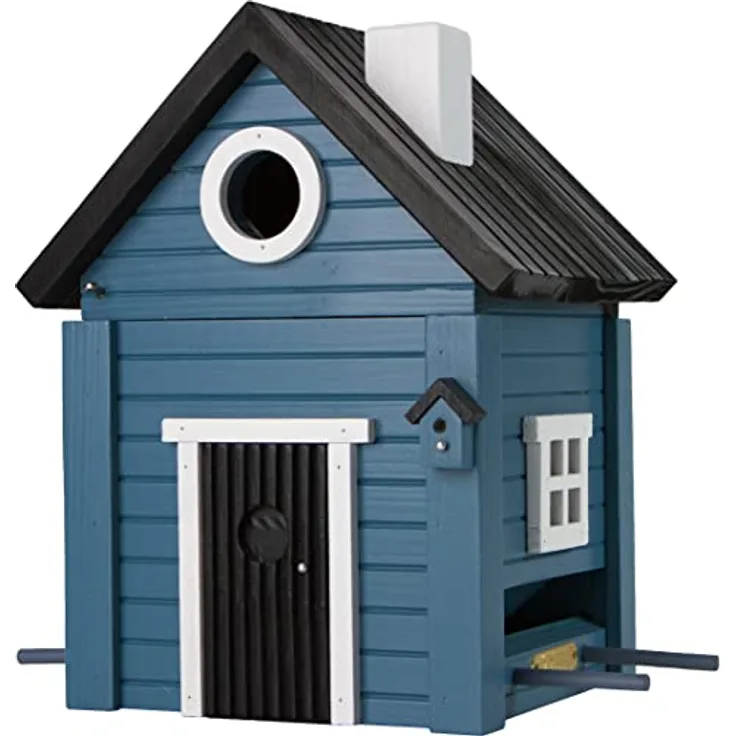 Wildlife Garden WG118 Multiholk Blaues Haus - Der Kombinierte Futtertisch und Nistkasten aus Holz