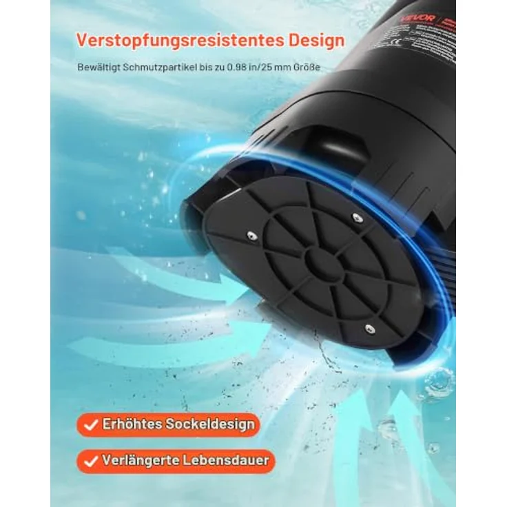 VEVOR Tauchpumpe 690W, 17500L/h PP-GF20, 9m Förderhöhe mit automatischem Schwimmerschalter – Bild 3