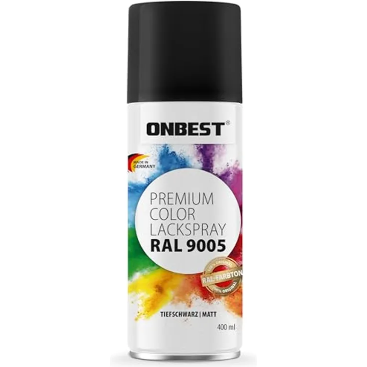 Onbest PREMIUM Lackspray 400 ml, hohe Pigmentierung, Verkehrsweiß Glanz (RAL 9016), Made in Germany
