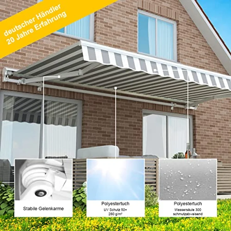 Eclipse Kassettenmarkise Halbkassette Gelenkarm Sonnenschutz Markise Sonnenmarkise Balkonmarkise 3x2,5m Grau 280g/m² Polyester UV-Schutz 50+ – Bild 3
