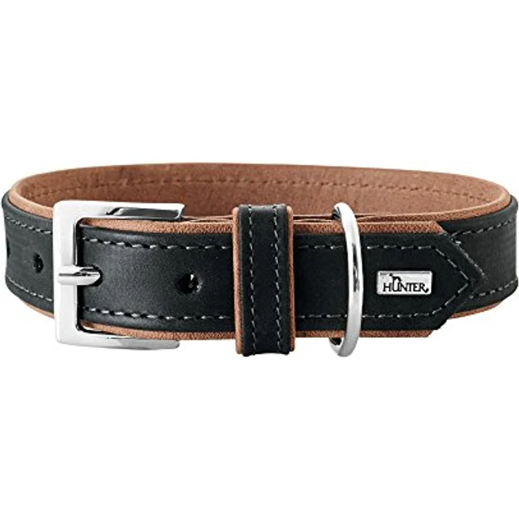 HUNTER PORTO Hundehalsband, Leder, 30 (XS), schwarz/cognac – Bild 1