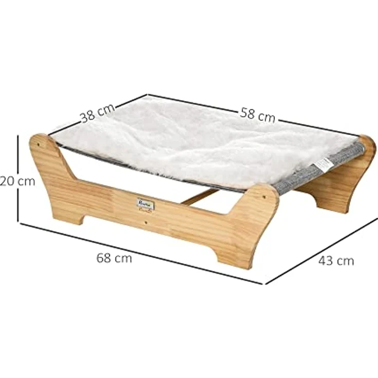 PawHut Katzenbett mit Gestell Hängematte für Katzen erhöhtes Katzennest mit weichem Kissen Kiefernholz Natur 68 x 43 x 20 cm - Preisvergleich – Bild 3