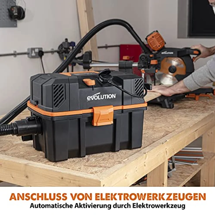 Evolution Power Tools R15VAC Nass-Trockensauger Staubsauger mit Dual-Luftfunktion, 15L, 1.000W, Stromausgangsbuchse (1.700W), Inkl. Zubehör – Bild 5