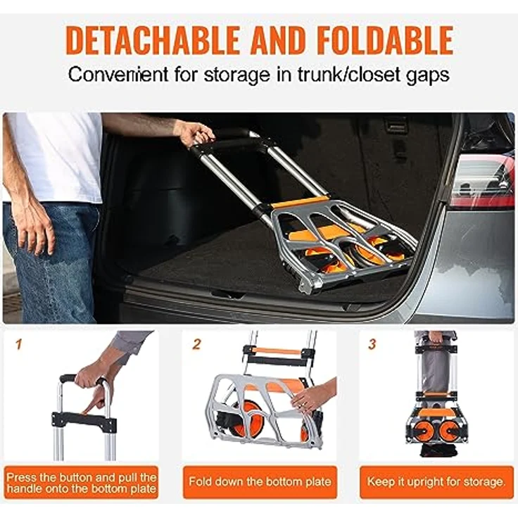 VEVOR Sackkarre Klappbar 125kg, Verstellbarer Griff, Aluminiumlegierung, Schwarz – Bild 8