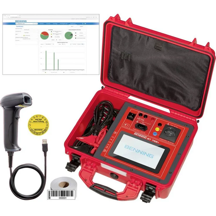 Benning Multimeter ST 755+ BTEC SET, Gerätetester mit Farb-Touchscreen, Prüfungen gemäß DIN Vorschriften, inkl. Koffer