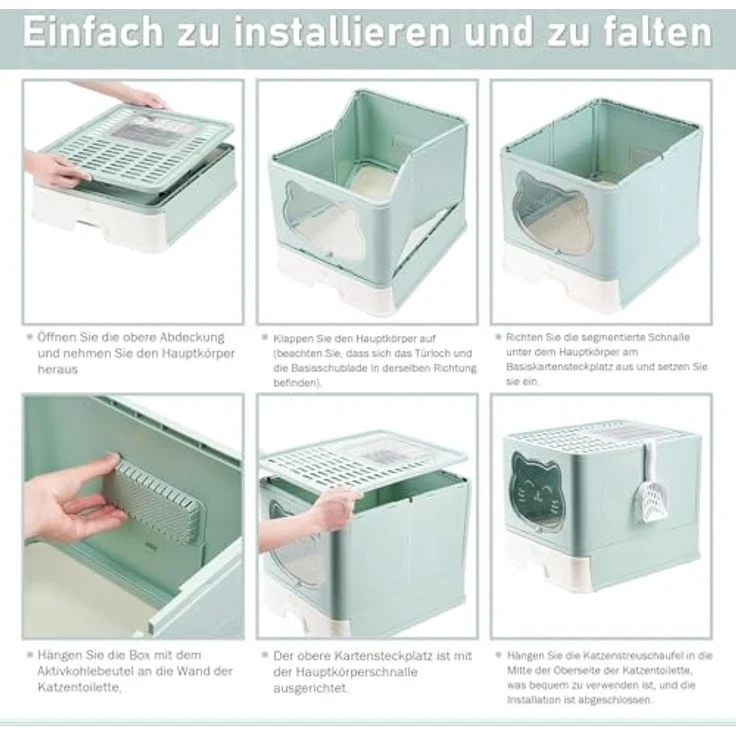 RAIKOU Katzentoilette Vollständig Geschlossene Katzentoilette mit Deckel Schubladentyp, Faltbar, Deodorierend, Schubladen-Design, Hochwertiges Material, Grau - Preisvergleich – Bild 5
