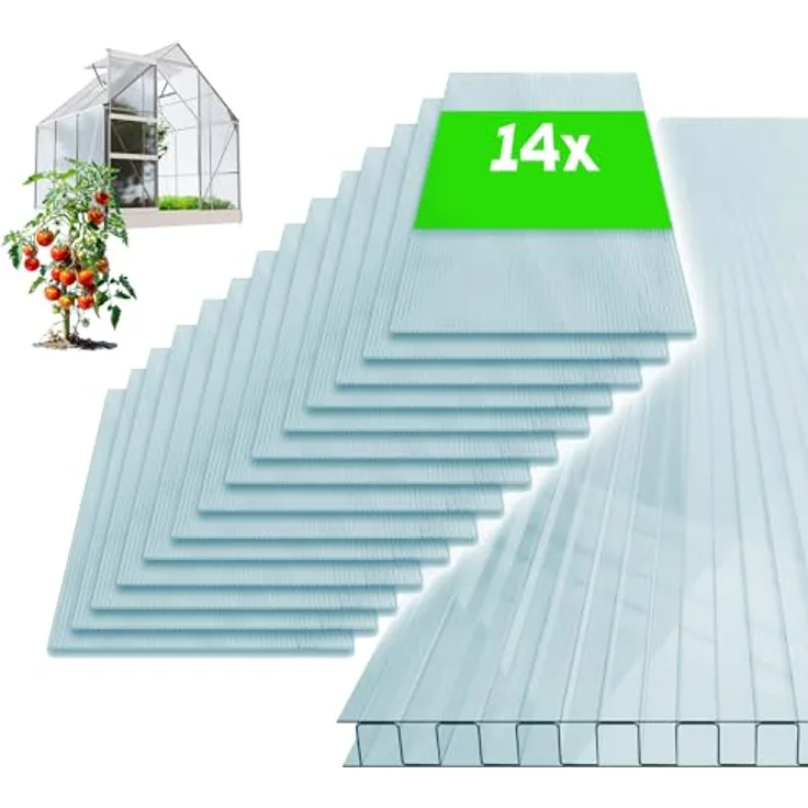 GARMIO® Hohlkammerstegplatten ACRI 6mm Gewächshausplatten 6mm 10,25 m² Doppelstegplatte 121x60,5 cm, UV-beständig