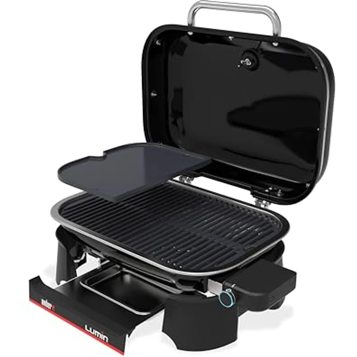 Weber Lumin Elektrogrill, Bis zu 315 °C, mit Deckelthermometer und emaillierten Gusseisenrosten, 33 x 49 cm Grillfläche, Schwarz (1502045) – Bild 4
