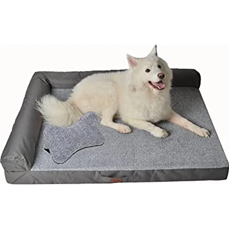 RAIKOU Weiches Hundebett, Hundekissen mit kuscheligem Plüsch, gepolstertes waschbares Haustierbett Hundesofa Hundekorb（Hellgrau Melange, 80x60x7cm, Hundekissen, 30x25cm） – Bild 1