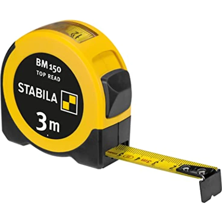 STABILA Taschenbandmaß BM 150, 3 m, Maßband mit metrischer Skala, Sichtfenster für Direktablesung, bruchsicheres ABS-Gehäuse, beweglicher Anfangshaken, Gürtel-Clip, MID-Genauigkeit – Bild 1