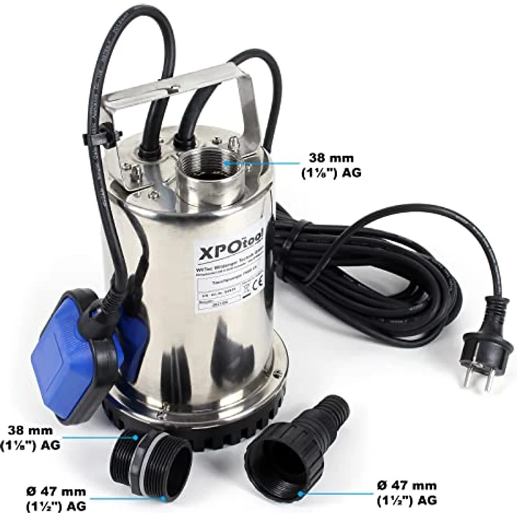 Wiltec XPOtool Tauchpumpe bis 7500l/h, max. Förderhöhe 6,5m, Schmutzwasserpumpe 400W, Fremdkörper bis 5mm, robuste Konstruktion – Bild 3