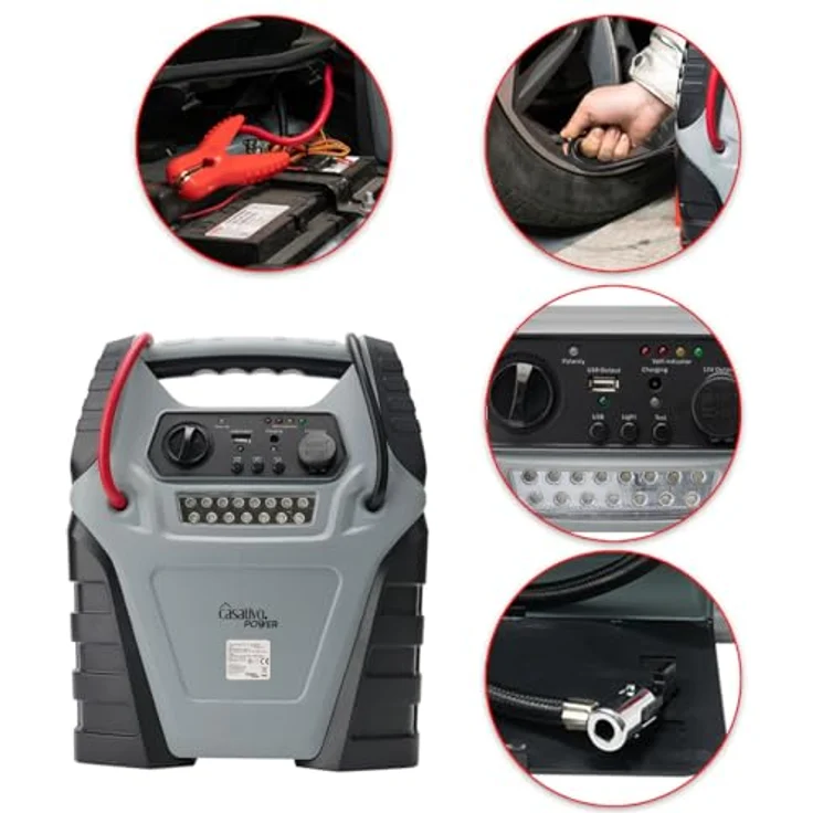 Casativo 5-in-1 Powerbank mit Starthilfe Booster & Luftkompressor, 12V, 20000 mAh, 1000A, 150 PSI, grau/schwarz für Auto, Motorrad & Outdoor – Bild 7