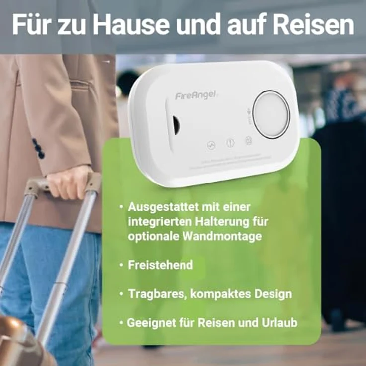 FireAngel FA6813 Kohlenmonoxid-Alarm, tragbarer CO-Monitor mit Testtaste, 85 dB, batteriebetrieben, kompakt für Reisen – Bild 5