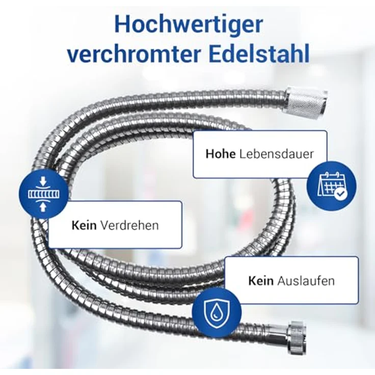 VIOKS Duschschlauch 160 cm, flexibler Brauseschlauch aus Edelstahl mit Knickschutz und einfacher Pflege – Bild 4