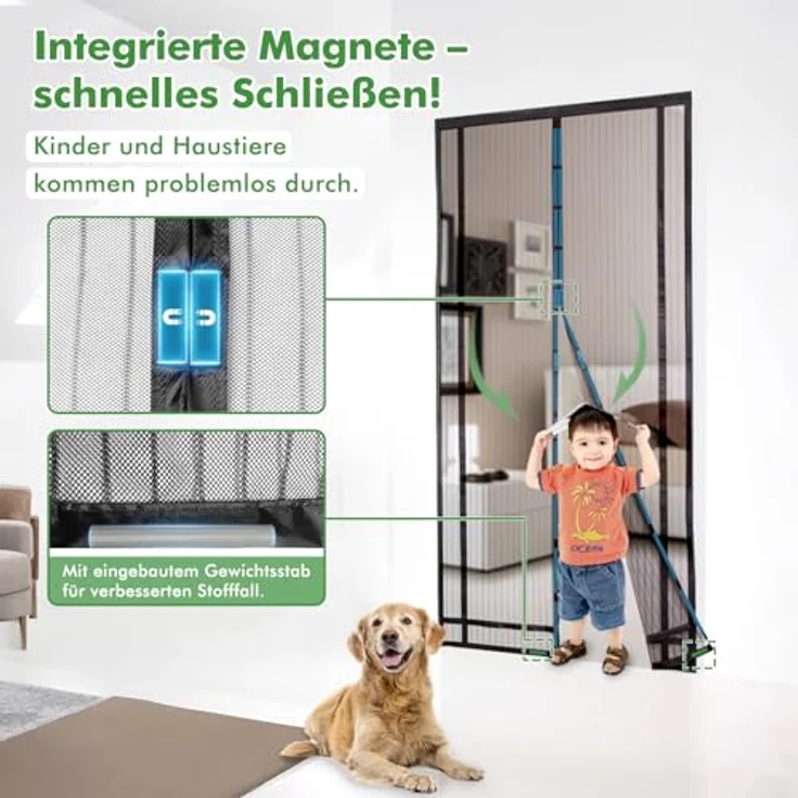 Sekey Insektenschutz-Tür, magnetisches Insektenschutznetz, zuschneidbar, einfache Montage ohne Bohren, 130x220cm für Balkon & Terrasse – Bild 5