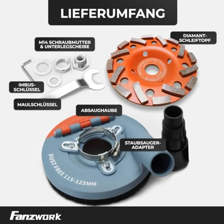 #7 FANZTOOL Absaughaube für Winkelschleifer 125mm + Diamantschleiftopf Premium - Preisvergleich – Bild 7
