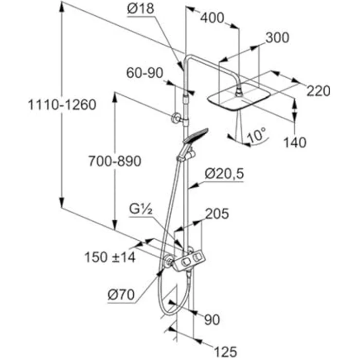 Kludi Thermostat-Dual-Shower-System COCK Explorer DN 15, Wandmontage mit eleganter Verchromung, Überhitzungsschutz und höhenverstellbarem Duschkopf – Bild 2