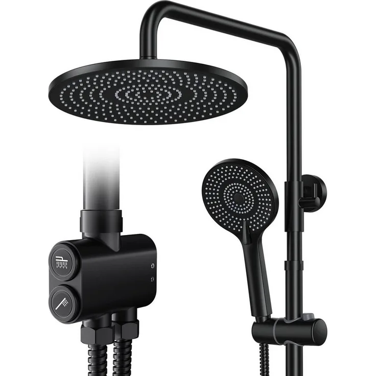 Rainsworth Duschsystem ohne Mischbatterie, Schwarz, Höhe 25.4 cm