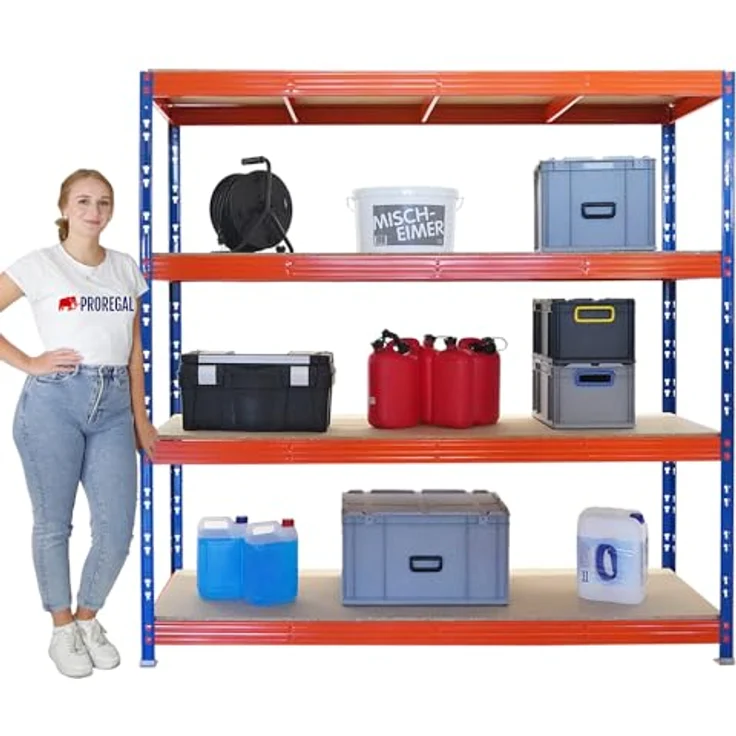 Proregal Schwerlastregal Profi RHINO, 200 cm hoch, 200 cm breit, 60 cm tief, Traglast 500 kg pro Boden, 4 Böden, Schwarz – Bild 6