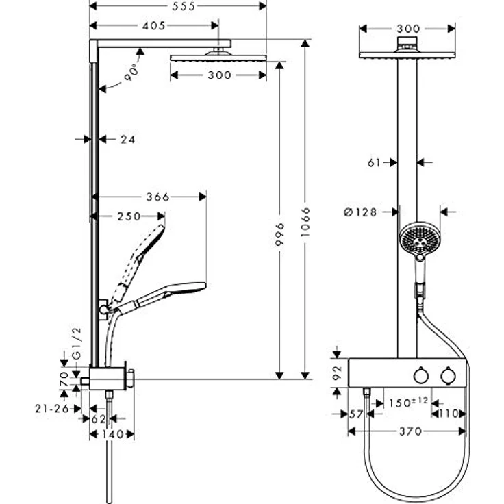 hansgrohe Duschsystem Raindance E 300 Regendusche (Duschkopf, Duschstange, Thermostat, Schlauch, 3 Strahlarten) Chrom – Bild 2