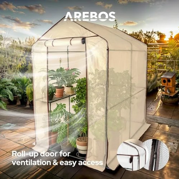 Arebos Premium Foliengewächshaus mit 2 Ebenen - 120 x 186 x 190 cm - Platzsparend, Stabil & Einfach zu Montieren – Bild 4