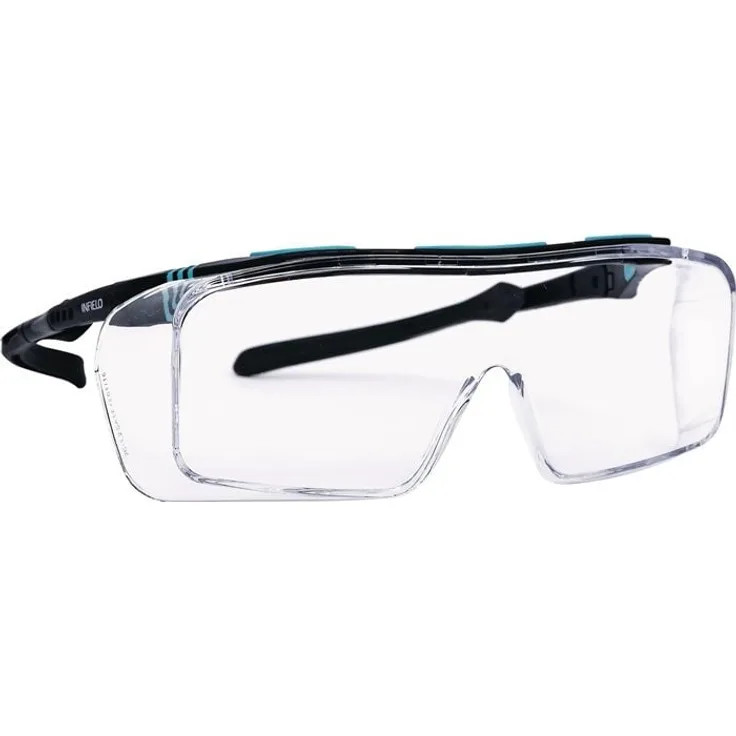 Infield Safety Ontor EN 166 Schutzbrille, klar PC Scheibe, schwarz türkis, flexible Anpassung