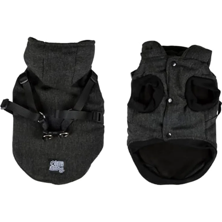 Dynamic24 Hunde Mantel Teddyfleece Winterjacke, warm und wasserdicht, mit Gurt und Druckknöpfen, Anthrazit, Größe L