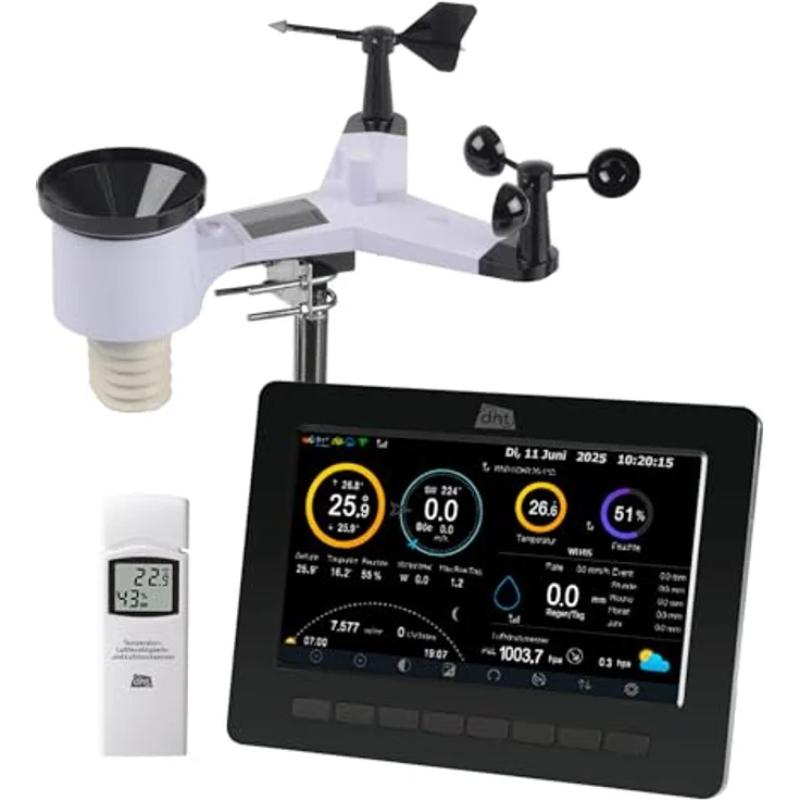 dnt WiFi-Wetterstation WeatherScreen PRO V2, 17,8 cm TFT-Farbdisplay, Solar-Kombisensor, WLAN-fähig, DNT000026 – Bild 1