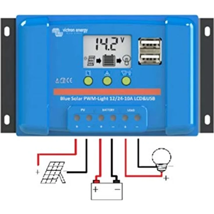 Victron Energy Laderegler PWM 12 V, Solar-Laderegler mit LCD-Display, programmierbarem Ladealgorithmus und zwei USB-Ausgängen – Bild 2