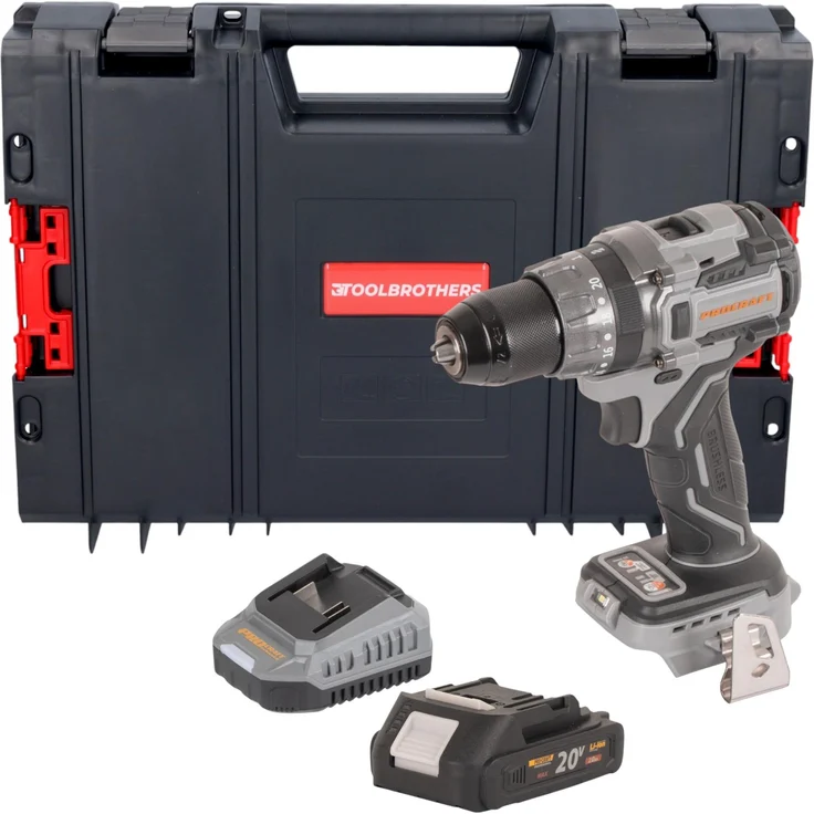Procraft Industrial CD20Abb Akku Schlagbohrschrauber, 20 V, 85 Nm, inkl. 1x Akku 2,0 Ah, Ladegerät und RHINO Toolcase