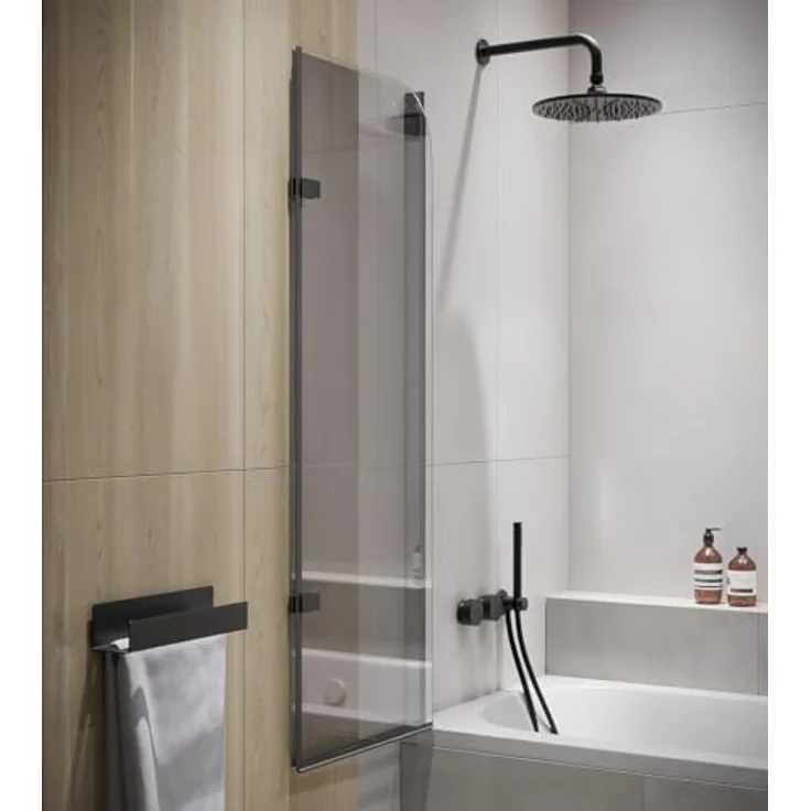 Badplaats B.V. Badewanne Austin Schwarz, 5mm Sicherheitsglas mit Nanobeschichtung, 120 x 140cm, Duschwand und Badewannenaufsatz – Bild 3