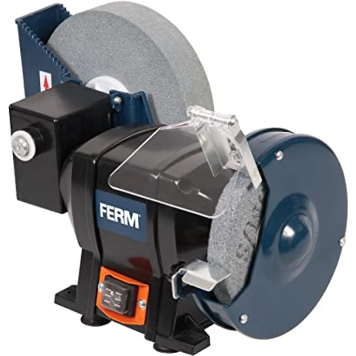 FERM Nass und Trockenschleifmaschine - Doppelschleifmaschine 250W - 150mm - Incl. P80 (Nass) und P36 (Trock) Schleifstein, Schutzbrille und Funkenfänger – Bild 3