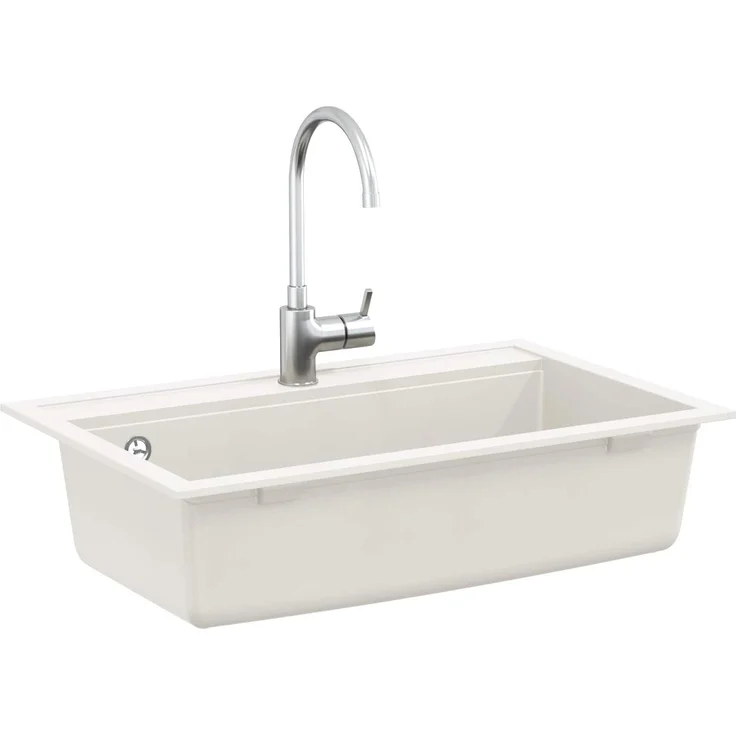 vidaXL Waschbecken Weiß 795 x 505 mm, Granit, hitze- und kratzfest, modernes Design mit Korbabfluss