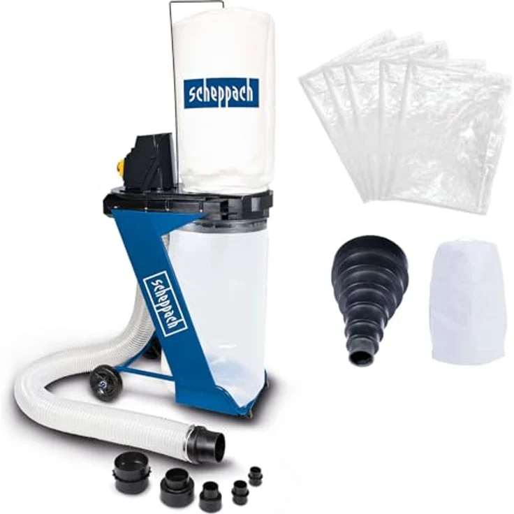 Scheppach DC500 Absauganlage, 550 W, Set mit 5 Spänesäcken, Filtersack und Adapter, 75 Liter Auffangsack, 1150 m³/h Saugleistung – Bild 1