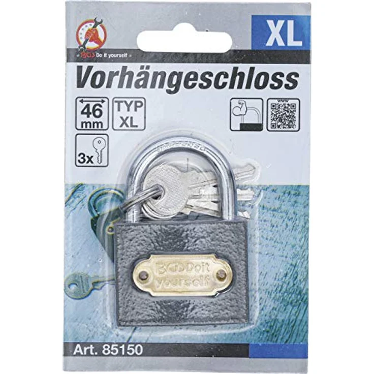 BGS Do it yourself 85150 Vorhängeschloss Typ XL 46 mm - gehärteter Bügel, nur für Innenräume geeignet – Bild 2
