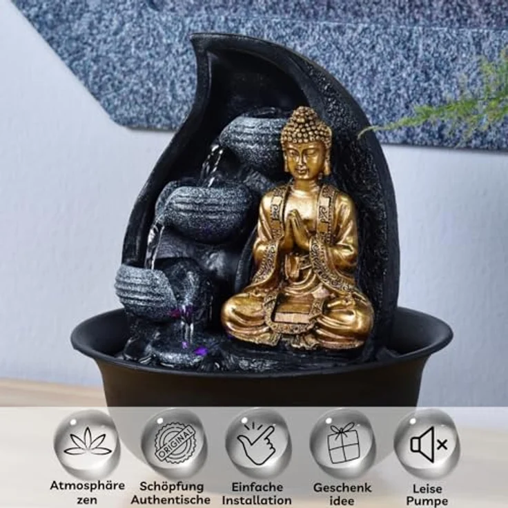 Zen Light Praya Zimmerbrunnen mit Pumpe und LED-Beleuchtung, Kunstharz, Einheitsgröße – Bild 4