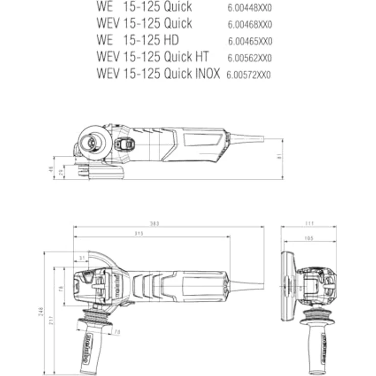 Metabo 600468000 Winkelschleifer WEV 15-125 Quick Scheiben-Ø: 125 mm, 1550 W, materialgerechte Drehzahlanpassung, Werkzeug-Schnellwechsel-Funktion – Bild 2