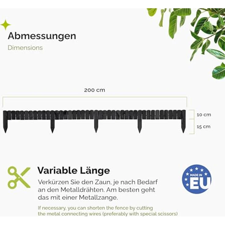 Garronda Rasenkante Holz Beeteimfassung imprägniert, flexibler Rollborder Zaun für Garten, 200 cm x 10 cm, Graphite – Bild 2