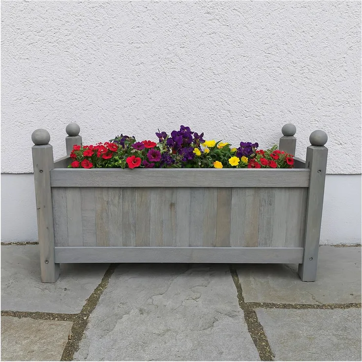 HTI-Living Pflanzkübel Holz-Pflanzkasten in Grau, kompakte Maße 60 x 34 x 20 cm für Garten, Terrasse und Balkon