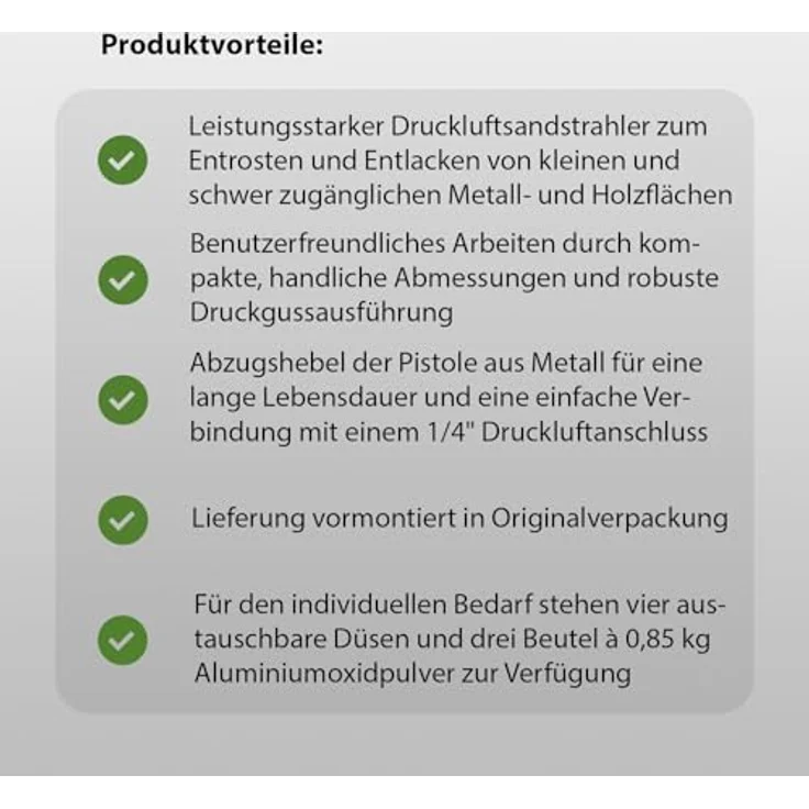 TrutzHolm® Druckluft Sandstrahlpistole Luftdruck Sandstrahlgerät 4 Düsen (Flächen- Punkt- Außenkanten- Innenkantendüse), 2,5kg Strahlmittel, 1x Auffangbeutel – Bild 5
