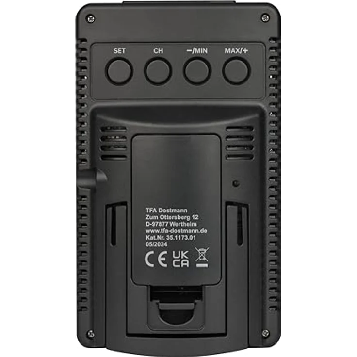 TFA Funkwetterstation, Wetterstation in Schwarz mit Temperatur- und Luftfeuchtigkeitsanzeige, Funkwecker und erweiterbar mit bis zu drei Außensendern – Bild 3