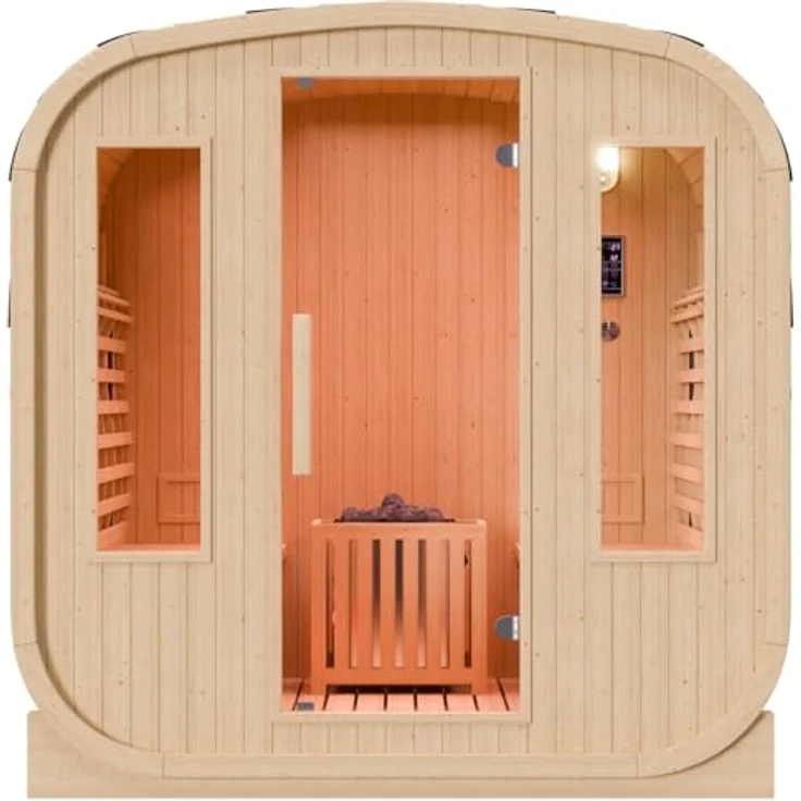 Dewello® -Cube Outdoor Fasssauna Richmond - 200 cm x 180 cm x 200 cm, Fichtenholz - 10 Infrarotstrahler, Saunaofen, Saunazubehör - Gartensauna für 4 Personen – Bild 6