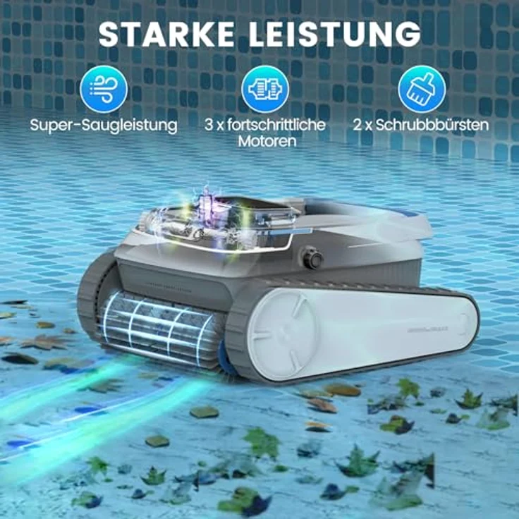 FM SOLAR Pool-Royal Akku-Poolreinigungs-Roboter PC10, kabelloser Poolsauger mit 5000mAh Akku, für Pools bis 100 m², intelligente Navigation und 4L Auffangbehälter – Bild 5